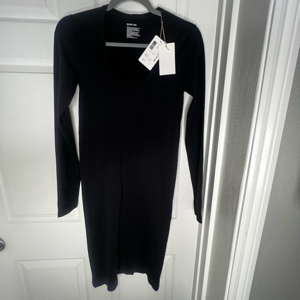 NWT Helmut Lang Black Body-con Long Sleeve Dress Sz M/L